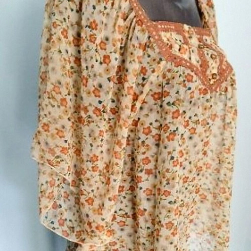 Sheer tunic with batwing sleeve restored, floral print