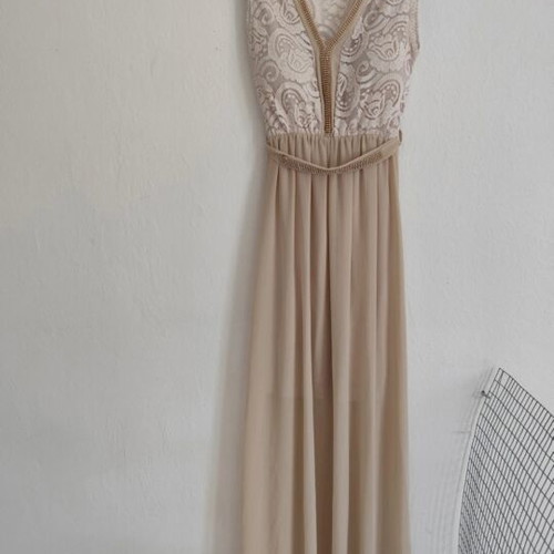 H&M long dress with rhinestones, beige, size S