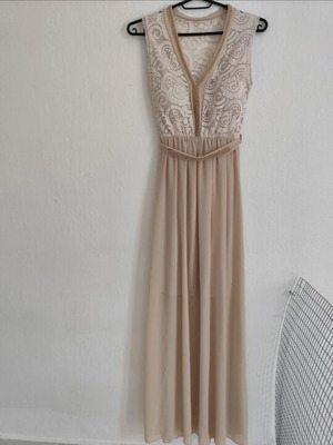 H&M long dress with rhinestones, beige, size S