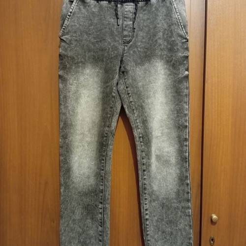 Denim joggers.
