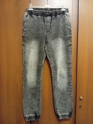 Denim joggers.