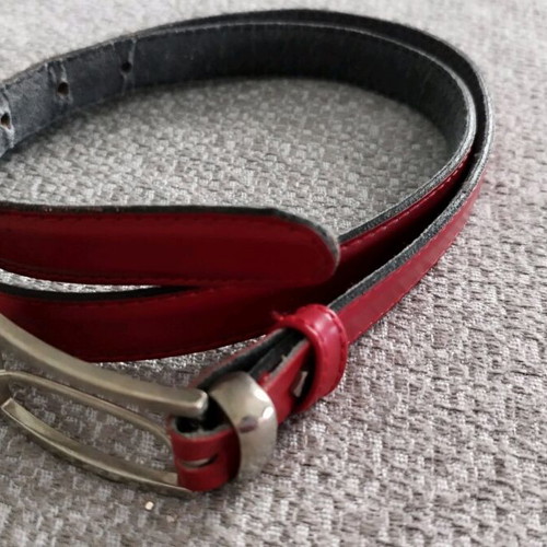 Red belt like new with silver buckle 90cm