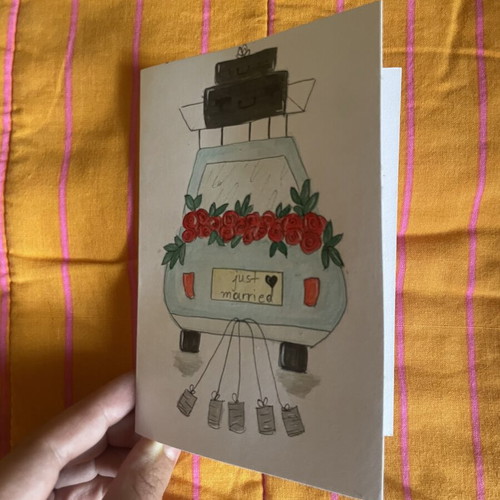 Wedding greeting card hand-painted with envelope