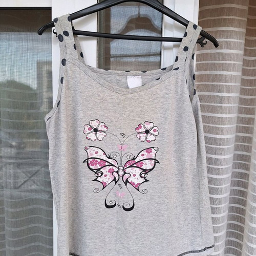 Gray pajama top with butterfly used, size medium