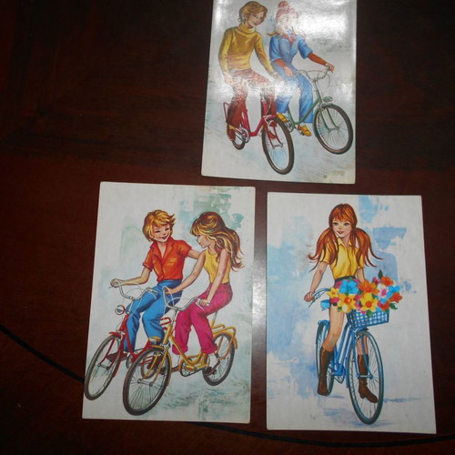 Transport means bicycle used cards, set of 5 pieces