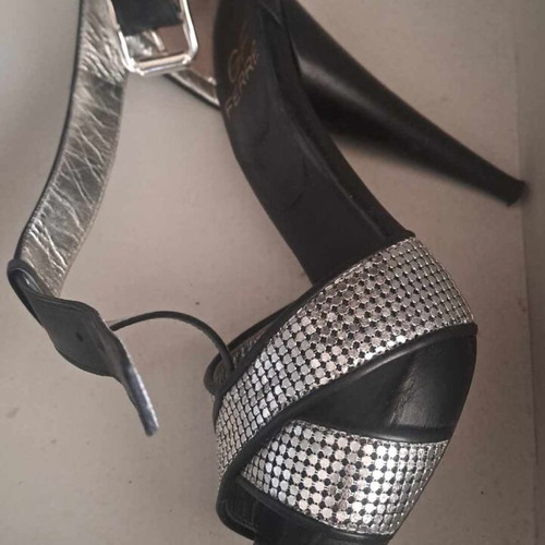 G. FERRE high-heeled sandals black with silver details like new, size 36