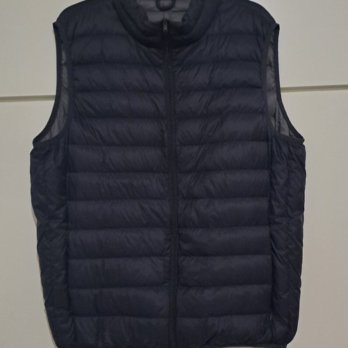 Benetton size Large (54) men's puffer down vest jacket used, blue-grey