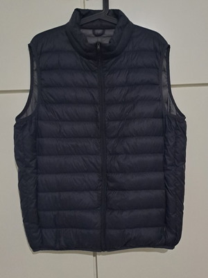 Benetton size Large (54) men's puffer down vest jacket used, blue-grey