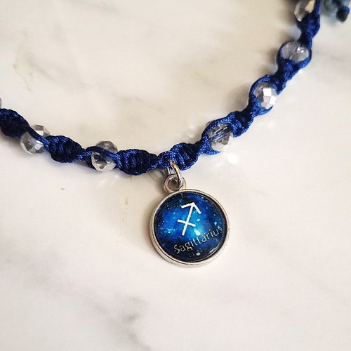 Women's Blue Sagittarius Zodiac Bracelet new, macrame with crystals