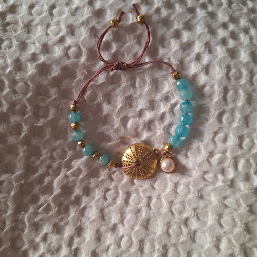 Summer bracelet like new with turquoise stones, sea urchin and pearl