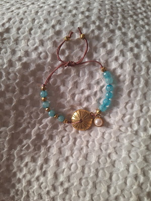 Summer bracelet like new with turquoise stones, sea urchin and pearl