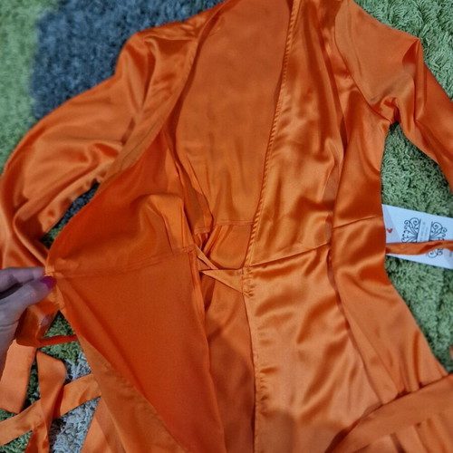 Satin Wrap Midaxi Dress New Vibrant Orange Size M