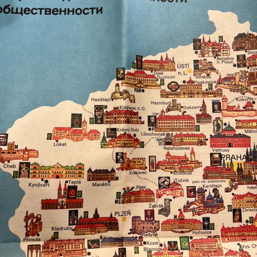 Romantic tourist map of Czechoslovakian castles 1981, used