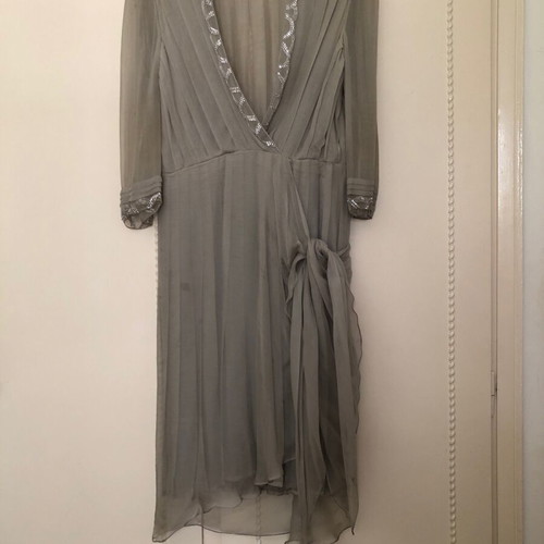Vintage muslin dress with bead and rhinestone embroidery used