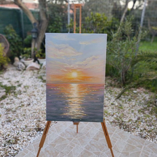 Handmade oil painting Sunset seascape impressionism style