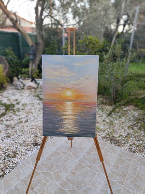Handmade oil painting Sunset seascape impressionism style
