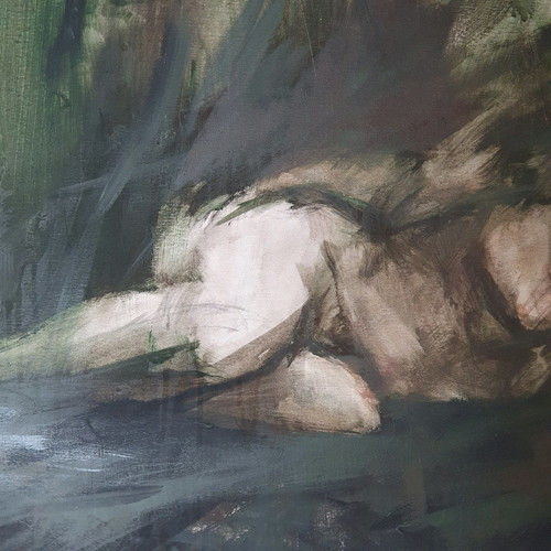 Painting by Eleni Mantzopoulou new with sleeping female figure