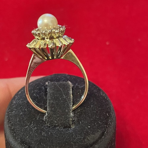 Gold ring 14k with pearl and semi-precious stones, used, size 55