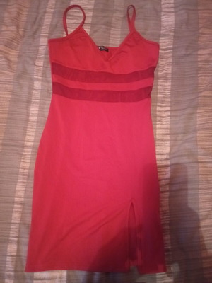 Red dress like new with side slit and transparent details
