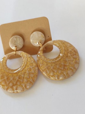 Handmade earrings with polymer clay and steel elements, gold color