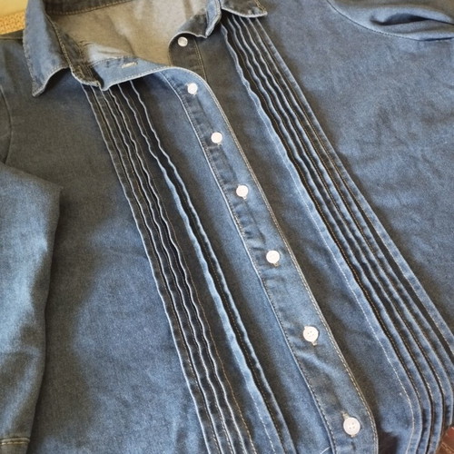Denim blouse for plus size women, size XXXL, blue