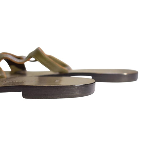 Zeus+Dione leather flat slides sandals used, khaki olive green H-strap IT 41