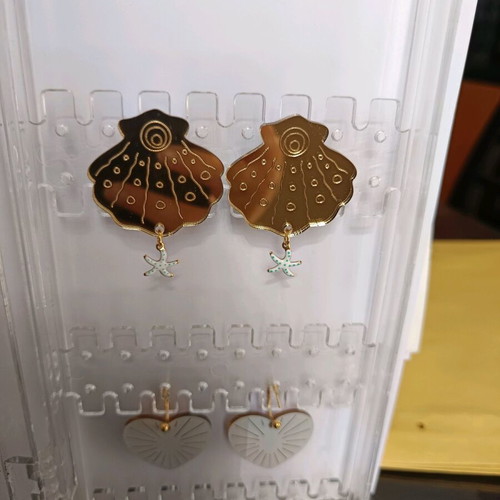Plexiglass mirror earrings gold shell new