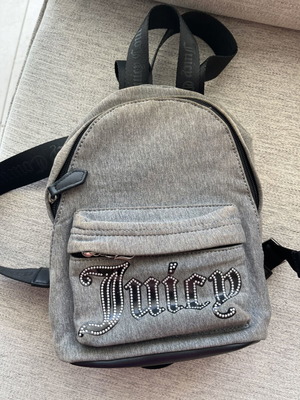Juicy Couture Backpack used, grey jersey fabric with rhinestone logo