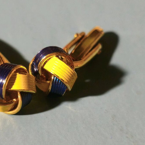 Vintage men's cufflinks set of 2 pairs like new, blue and gold tone