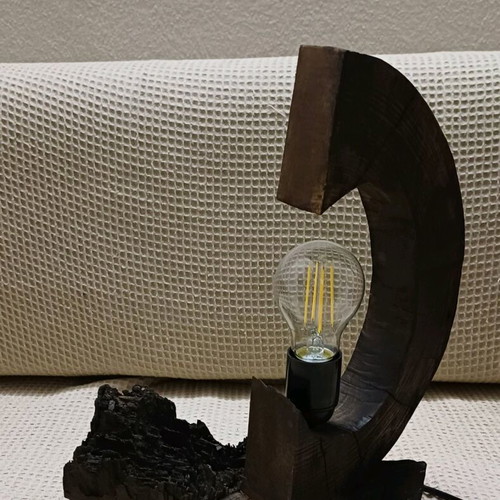 Handmade woodcarved table lamp made of beech wood new