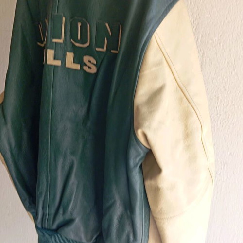 Union Mills Leather Bomber Jacket new beige green