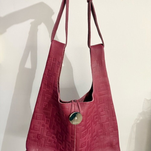 KEM red frained leather tote shoulder bag new