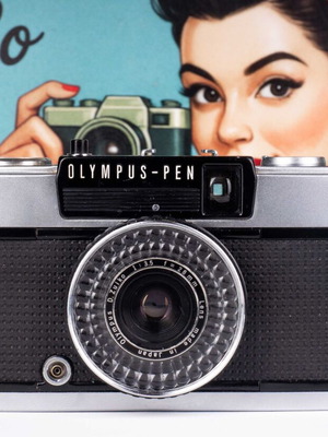 Olympus EE-3 Half Frame Film Camera used with leather case and strap