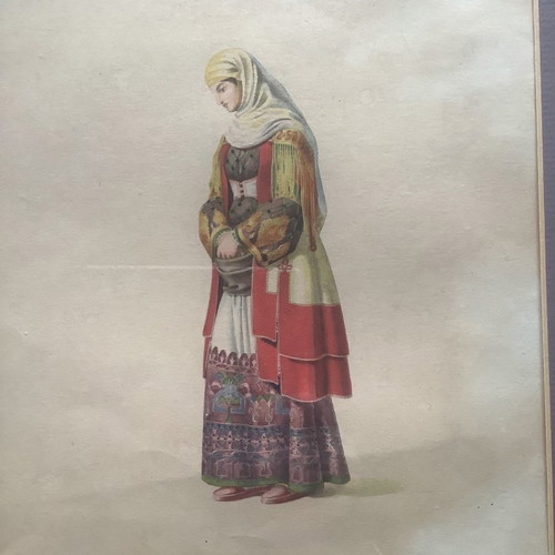 Chromolithograph of traditional Athens costume used, framed 45x50cm