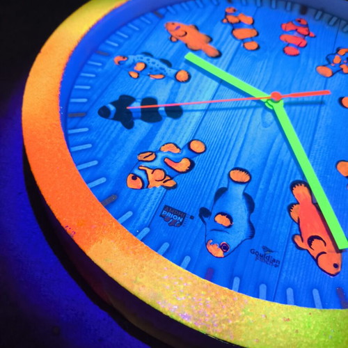 Glowing wall clock with clownfish, handmade