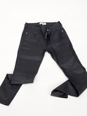 Mango παντελόνι μαύρο slim fit με leather-look ελαστικό μεταχειρισμένο
