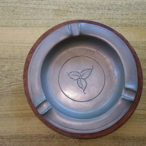 Handmade ashtray from pewter and wood new