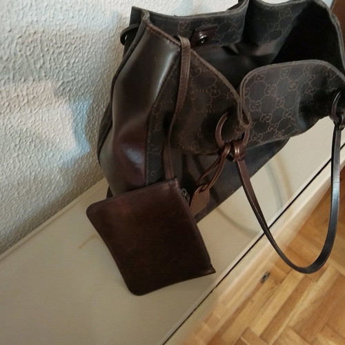 Gucci shoulder bag used canvas and leather with wallet