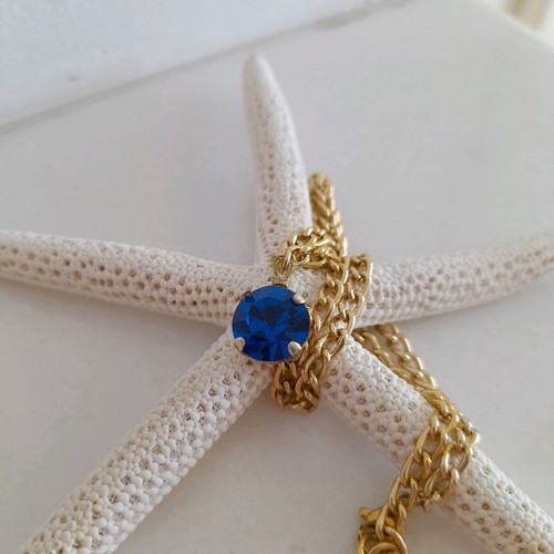 Necklace with blue crystal and gold chain new