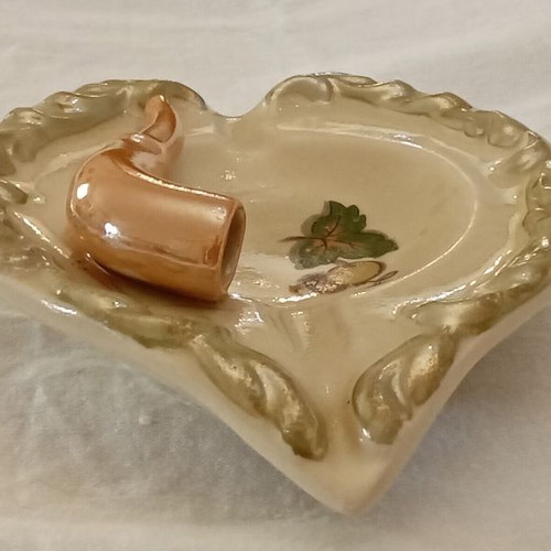 Handmade Art Deco ashtray used from the 1950s with inset pipe