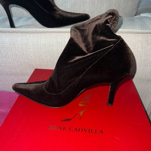 Renne Caovilla boots size 37.5 like new, dark brown velvet, 9 cm heel