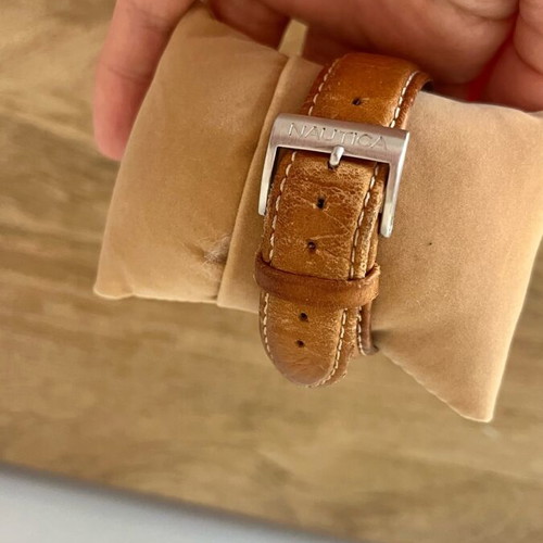 Nautica Chronograph men's watch with blue dial and brown leather strap like new