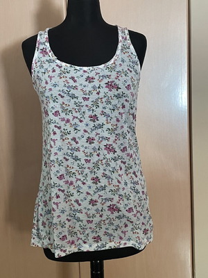 Summer top with floral print, cross back, long, like new
