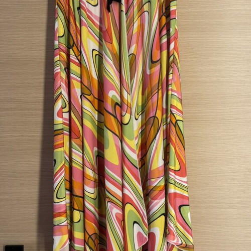 70s psychedelic maxi dress with asymmetric handkerchief hem
