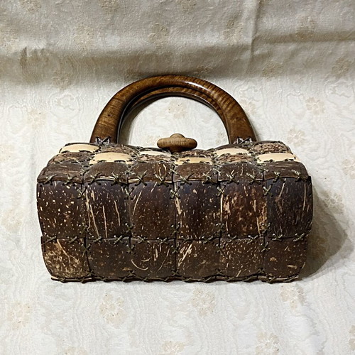 Handmade Boho Coconut Shell & Wood Bag