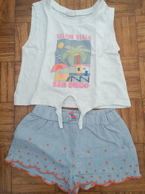 Girls' set with LC Waikiki top and Zara denim-style shorts used, 2-4 years