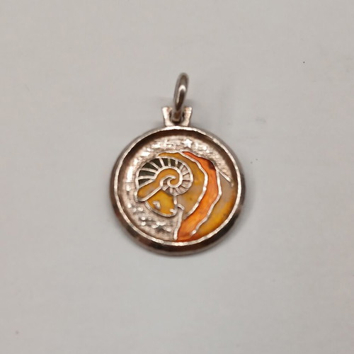 Silver pendant 950 Aries zodiac with enamel