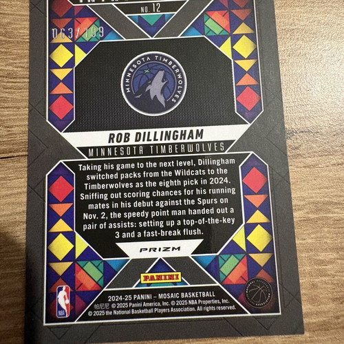 2024-25 Panini Mosaic Introductions Rob Dillingham #12 Blue Mosaic Prizm
