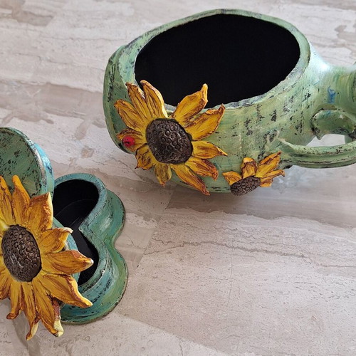 Handmade Sunflowers Clay Set 2 Pieces New