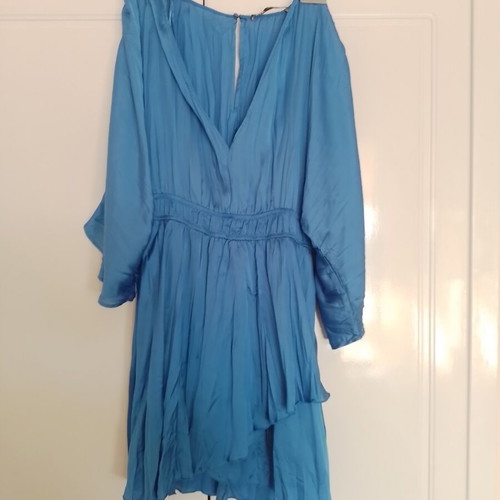 Zara satin dress with asymmetrical detail like new, blue, XS